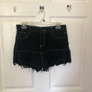 Black embroidered white contrast booty shorts